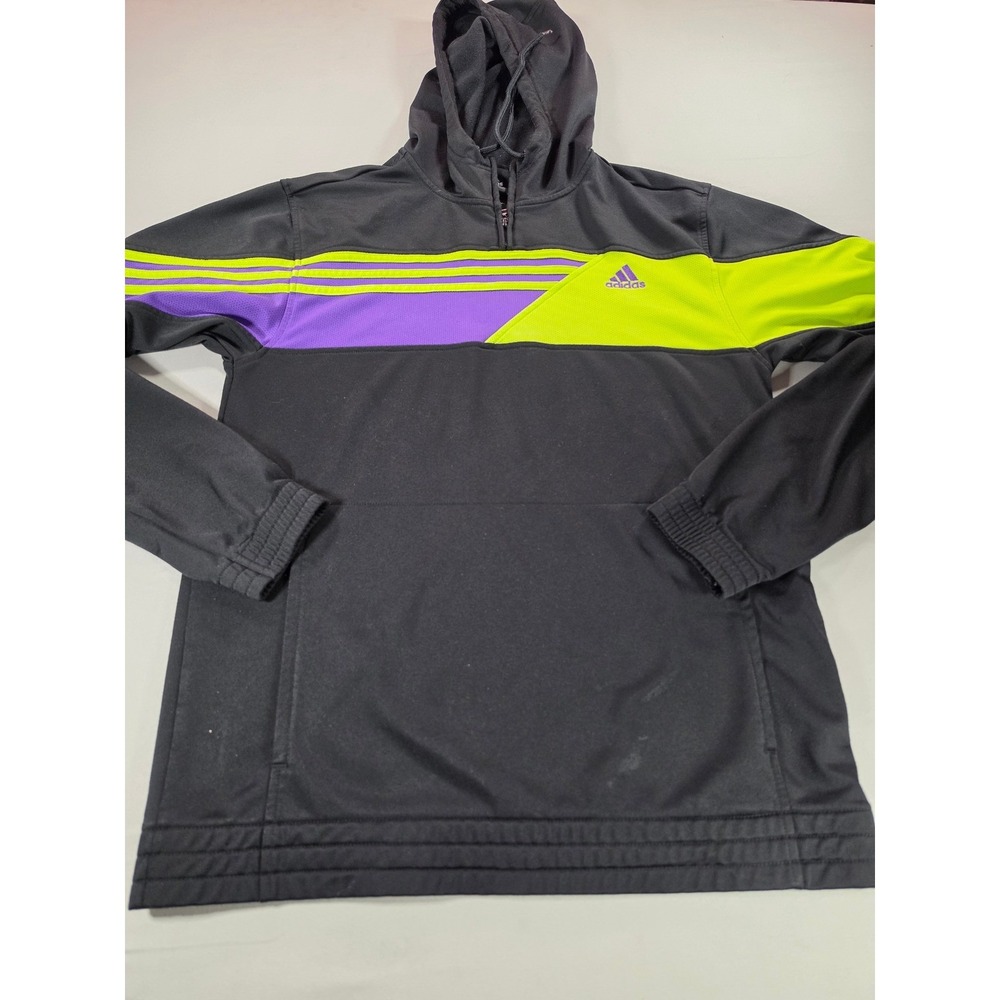 Adidas Mens Quarter Zip Hoodie Black Purple Neon green Colorblock Medium